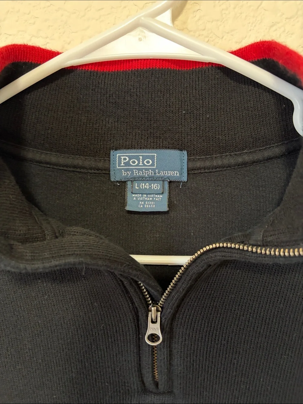 Polo Ralph Lauren Kids Black Half-Zip Sweater with Red Trim & Pony Logo